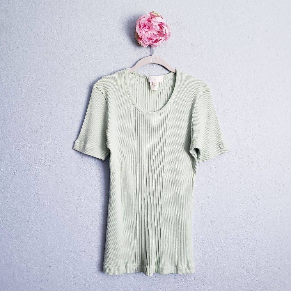 Escada Pastel Green Ribbed Short Sleeve Top